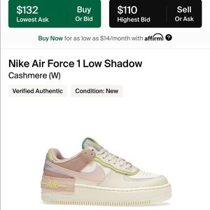 Nike Air Force 1 Shadow Cashmere/Pale Coral Size 8